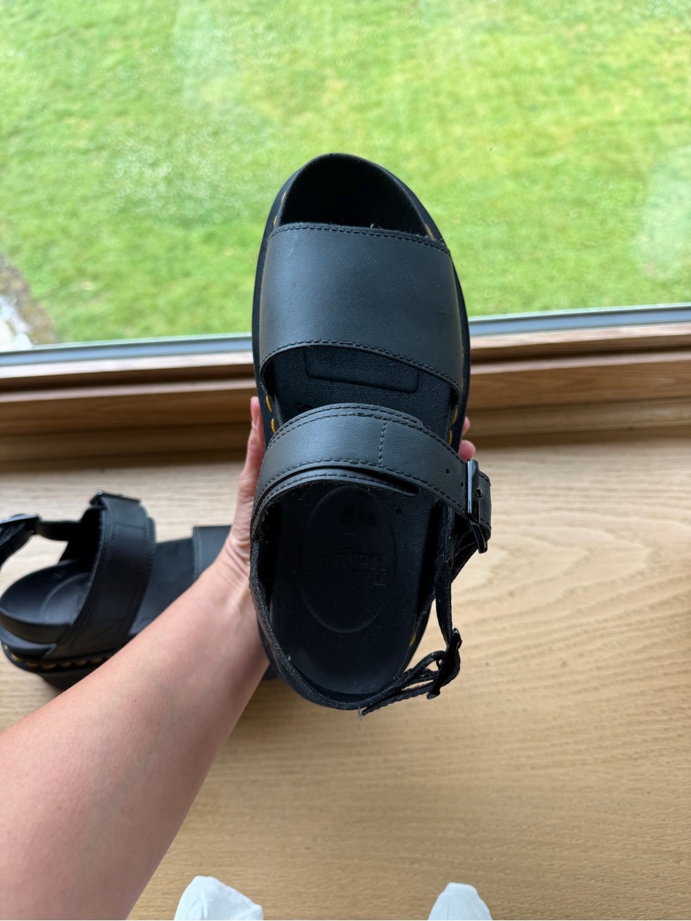 Dr. Martens Sandals  Voss Quad Black Platform. Yellow Stitching - Picture 6 of 11